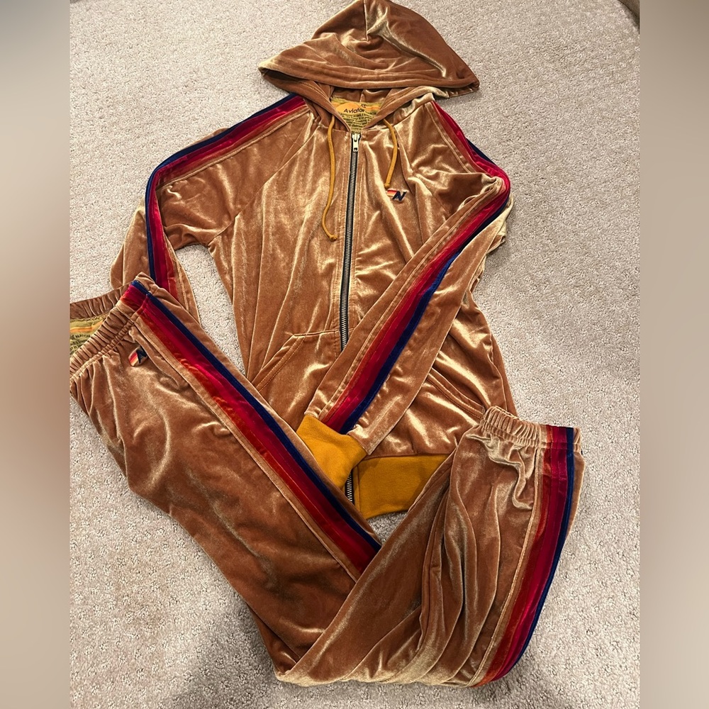 Aviator nation velour hoodie and joggers- Gold